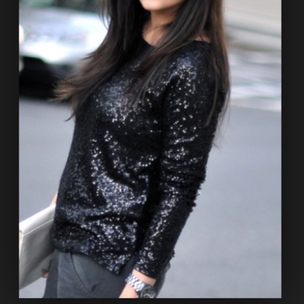 J Crew Black Sequin long sleeve top XS